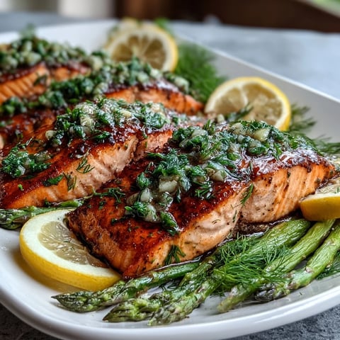 Freshly baked Marry Me Salmon fillets garnished with bright green dill and lemon slices on a baking sheet, ready to serve.