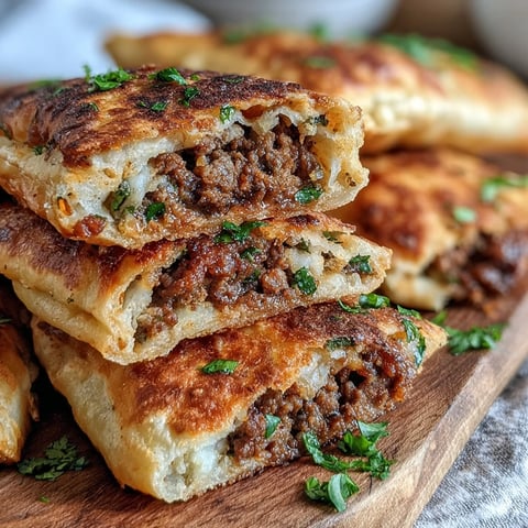 Golden, crispy Lebanese arayes pita pockets stuffed with fragrant spiced lamb and herbs.