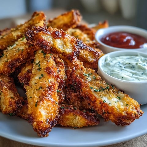 Golden-brown Crispy Baked Chicken Parmesan Fries rest on a rustic wooden board with marinara and ranch.