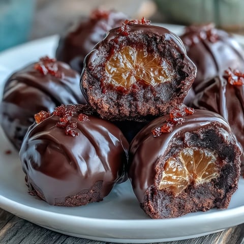 Decadent dark chocolate truffles filled with sweet candied orange zest, ideal for a homemade Valentine's Day treat.  