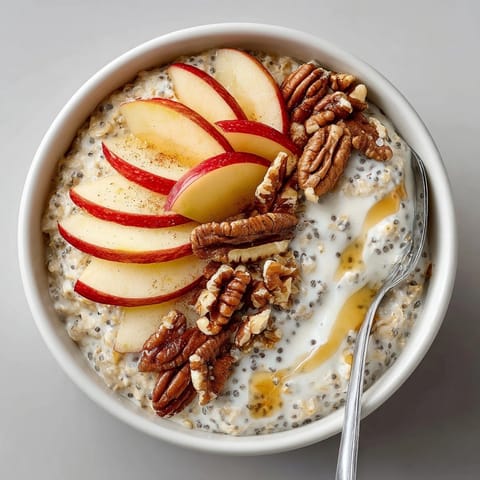 Delicious Apple Cinnamon Overnight Oats, layered with fresh apples and a touch of cinnamon for your morning.