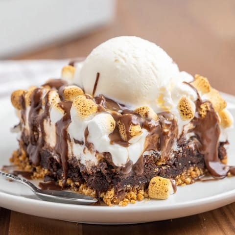 Indulge in S’mores Soda Float Brownies with root beer, chocolate, and creamy layers.  