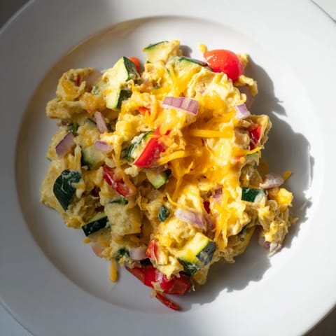 A hearty, freshly baked Egg & Veggie Sheet Pan Scramble, perfect for a quick, delicious breakfast.