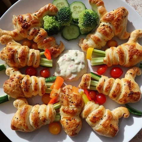 Kid-friendly Dinosaur Bone Prehistoric Crudités, a delicious, interactive snack with fresh vegetable sticks ready to dip.