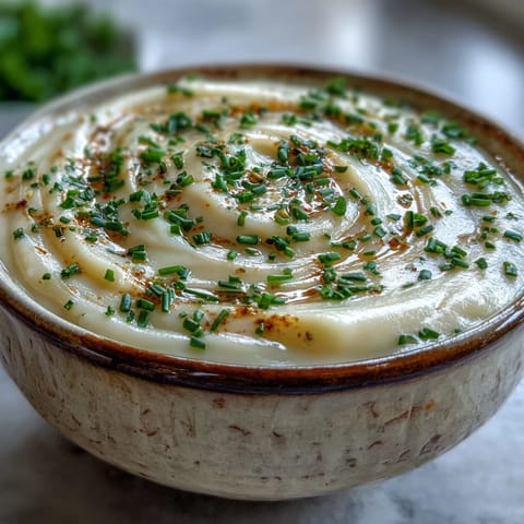 Earthy Creamy Celery Root Bisque, lusciously smooth, garnished with fresh chives.