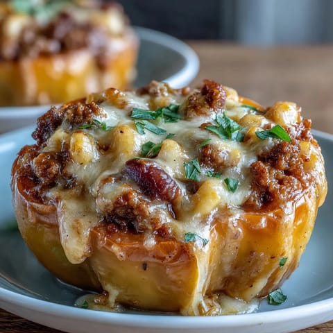 Baked chili mac stuffed peppers filled with seasoned ground beef, kidney beans, and cheesy macaroni, baked until peppers are tender and cheese is golden.