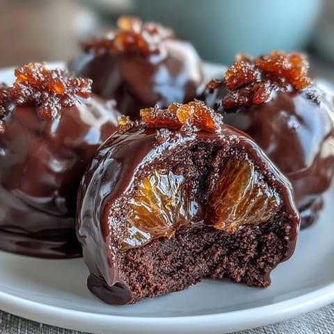 Luxurious chocolate truffles with a rich candied orange center, handcrafted for a gourmet dessert experience.  
