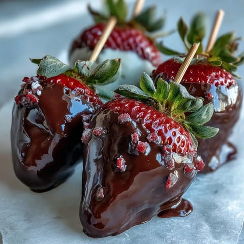 Elegant Valentine strawberry bouquet with dark and white chocolate, perfect for a sweet romantic centerpiece.  