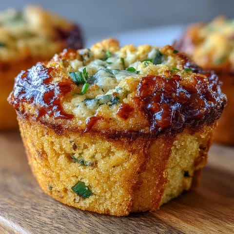BBQ Baby Shower Cornbread Muffins with golden crumb and a swirl of smoky barbecue sauce, topped with melted cheddar and fresh chives.