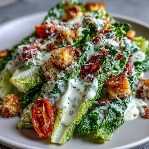 Vibrant vegetarian Caesar salad featuring tahini-lemon dressing, Parmesan, and homemade croutons for a fresh Mediterranean twist.  