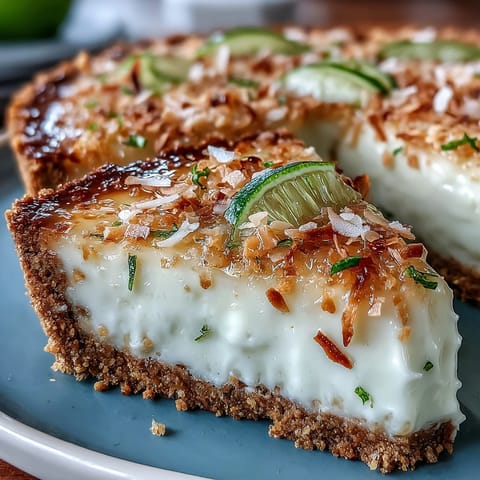 Zesty Coconut Lime Tart with a golden graham cracker crust, ready for garnish.