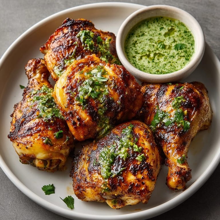 Roast Peruvian Chicken with tangy creamy green sauce, fresh from the oven, ready to enjoy.