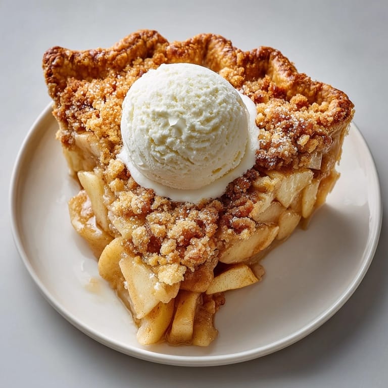 Classic apple pie with vanilla bean ice cream, fresh from the oven, perfect for fall gatherings.