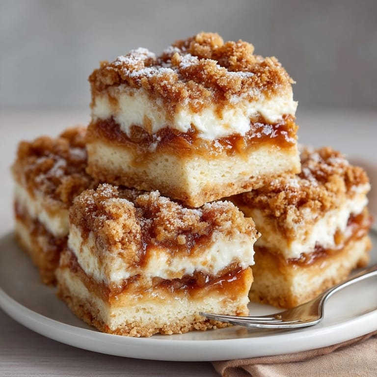 A plate of Chaos Cake Apple Pie Disaster Bars, showcasing layers of buttery cake, spiced apples, and crunchy cinnamon crumble.