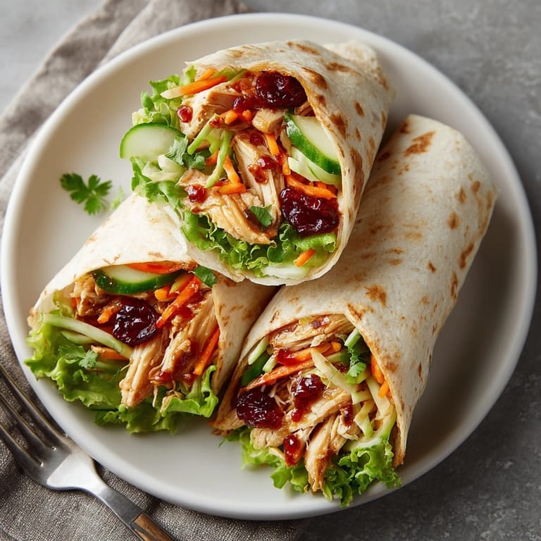 Imagine savory Sweet and Sour Cherry Chicken Wraps, a quick wrap showcasing a perfect meal with fresh ingredients.