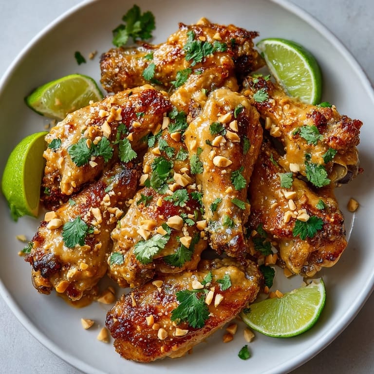 Crispy peanut butter Sriracha chicken wings coated in tangy sauce, ready as a bold party appetizer.