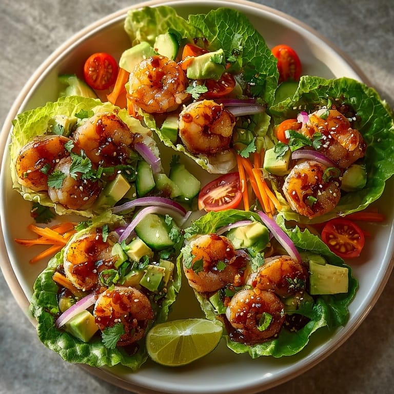Crispy lettuce filled with shrimp and avocado, perfect Shrimp and Avocado Lettuce Wraps appetizer.