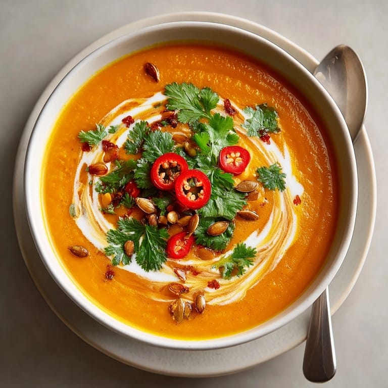 Homemade Thai Butternut Squash Soup recipe, a spoonful showing its satisfyingly creamy texture.