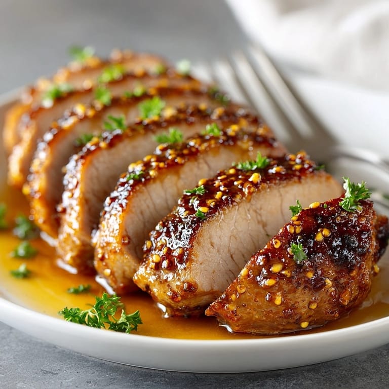 A beautifully plated Maple Mustard Glazed Pork Tenderloin dinner, ideal for easy weeknight meals.
