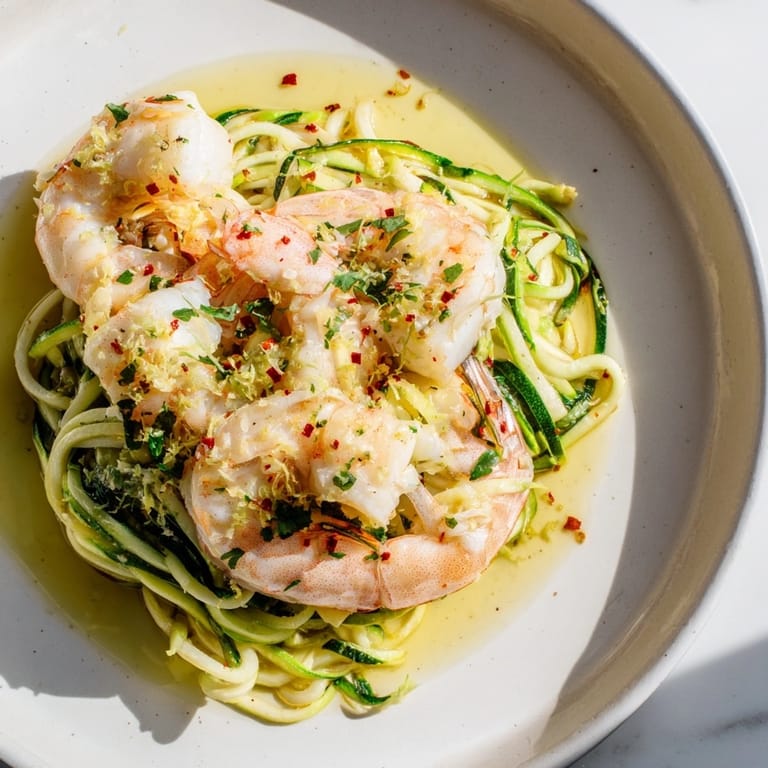 Glistening Shrimp Scampi Zucchini Noodles, a simple, flavorful dinner with fresh lemon highlights.