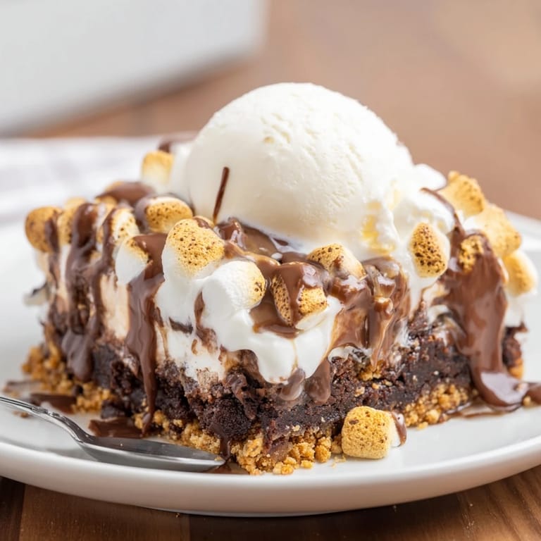 Indulge in S’mores Soda Float Brownies with root beer, chocolate, and creamy layers.  