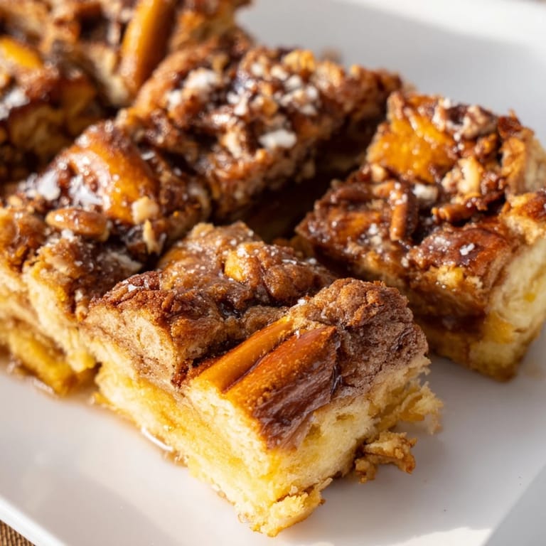 Decadent pretzel biscuit bars drizzled with maple bourbon glaze and cinnamon sugar.  