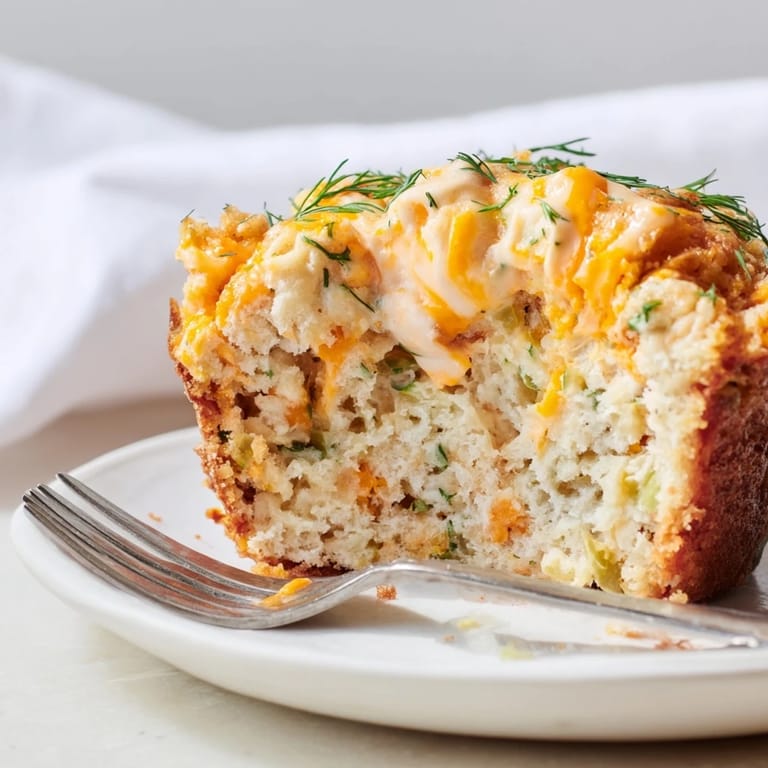 Deliciously baked Dill Pickle Buffalo Ranch Cheesecake Cake Muffins, ideal for party appetizers.