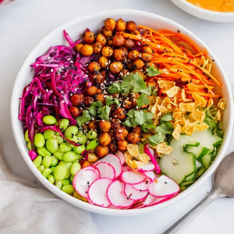 Deliciously fun ASMR Crunch Snack Bowls, topped with roasted chickpeas and pumpkin seeds.