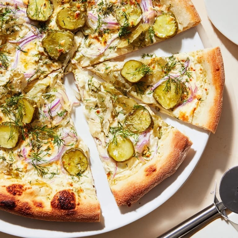 Crispy crusts and melted mozzarella make this delightful Pickle Pizza irresistible.  