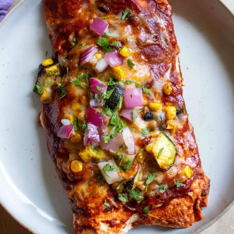 Homemade Farmers Market Vegetarian Enchiladas, baked to perfection and served with fresh avocado and cool sour cream.