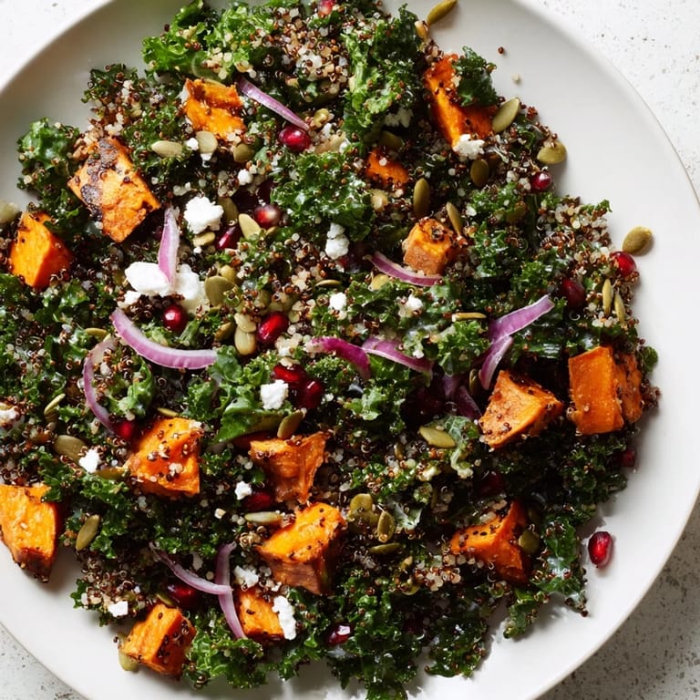 Enjoy the fresh flavors of this Kale & Quinoa Salad with a tangy lemon dressing, perfect for lunch.