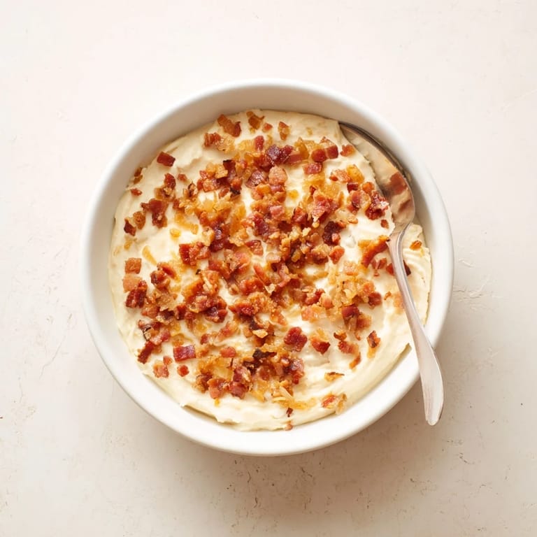 This creamy Caramelized Onion and Bacon Dip is studded with crispy bacon bits, ready to scoop with chips.