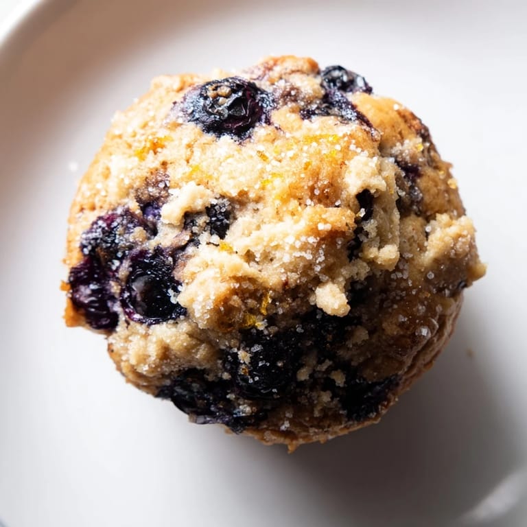 Warm, freshly baked Budget Christmas Blueberry Muffins with juicy berries and a cinnamon sugar topping.