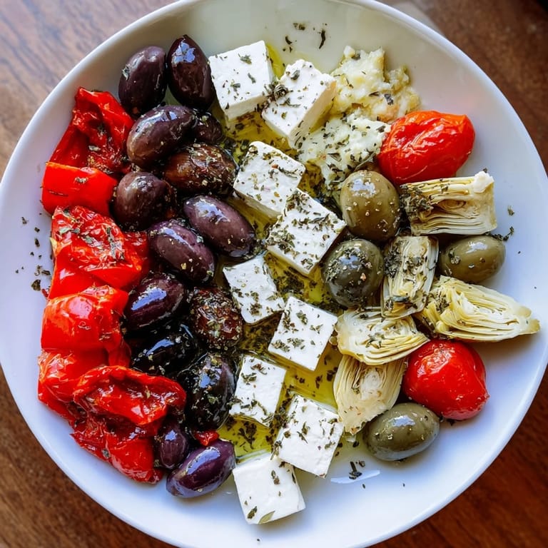 Serve this vibrant black olive and sun-dried tomato platter for New Year's, a tasty treat.