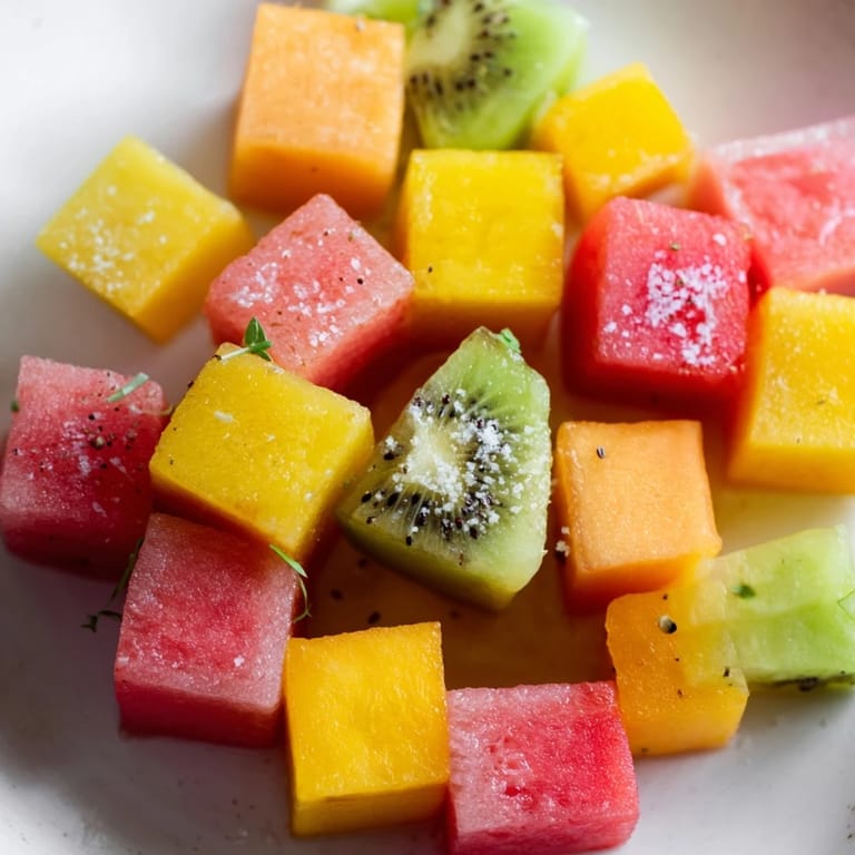 Geometric "Cube Geometry Study" appetizer, offering a visually stunning array of fresh, cubed ingredients ready to eat.