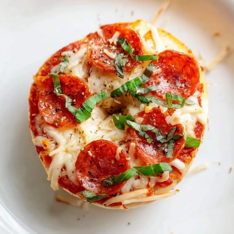 Close-up of golden-brown Mini Pepperoni Pizza Bagels, showcasing melted cheese and savory toppings.