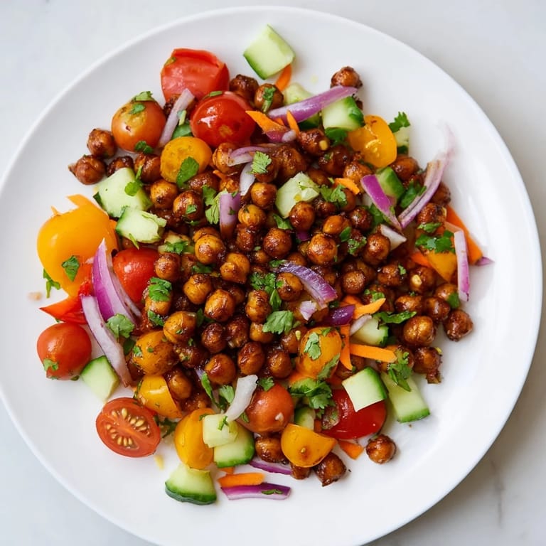 Tangy BBQ Chickpea Salad, a perfect vegan meal with bright red tomatoes and fresh cilantro.