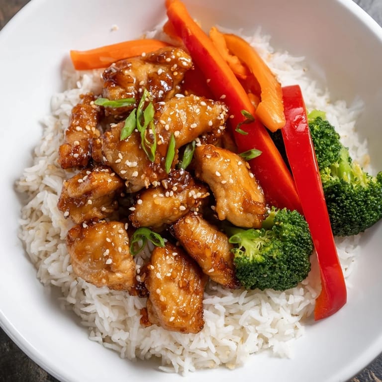 This delicious teriyaki chicken meal showcases tender chicken with vibrant veggies and a rich sauce.