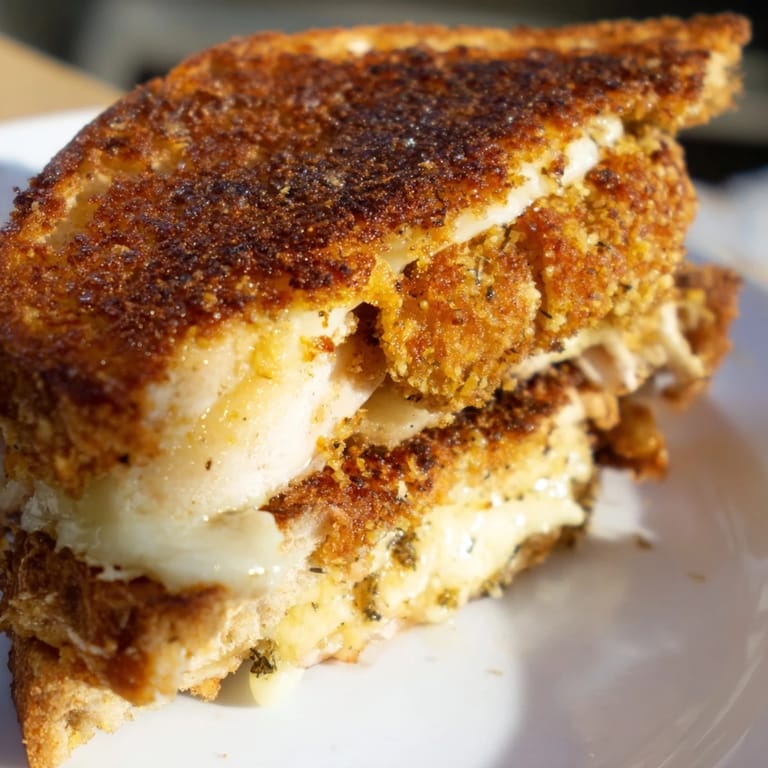 Buttery, cheesy Grilled Cheese sandwiches with flavorful Crispy Parmesan Chicken Thighs, a satisfying dinner.
