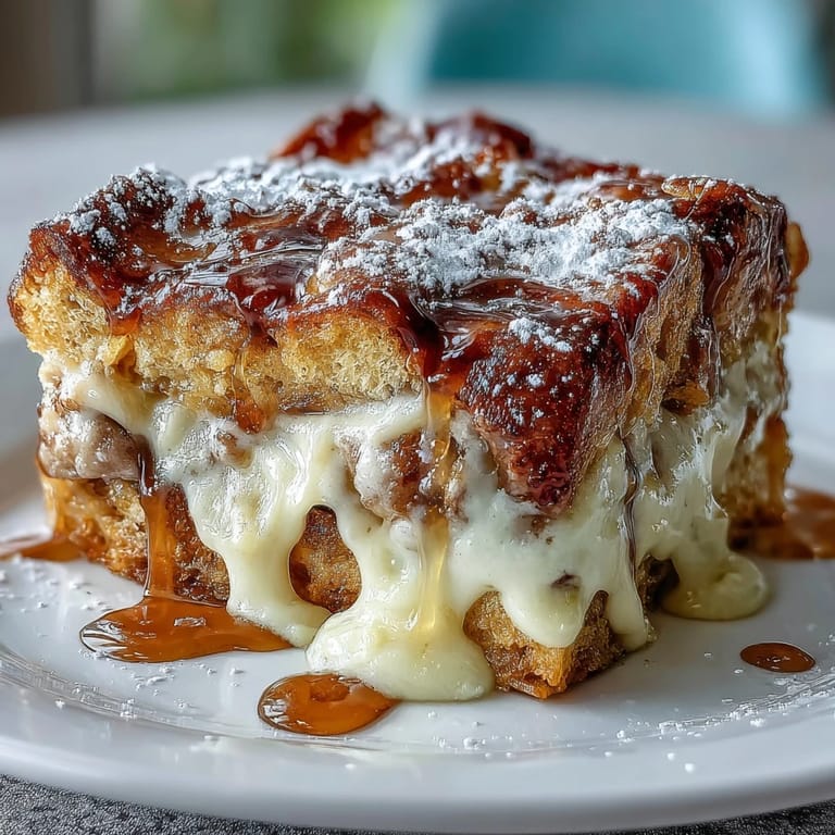 Fresh raspberries and maple syrup beside a baking dish of homemade Monte Cristo Breakfast Casserole ready for a festive brunch.