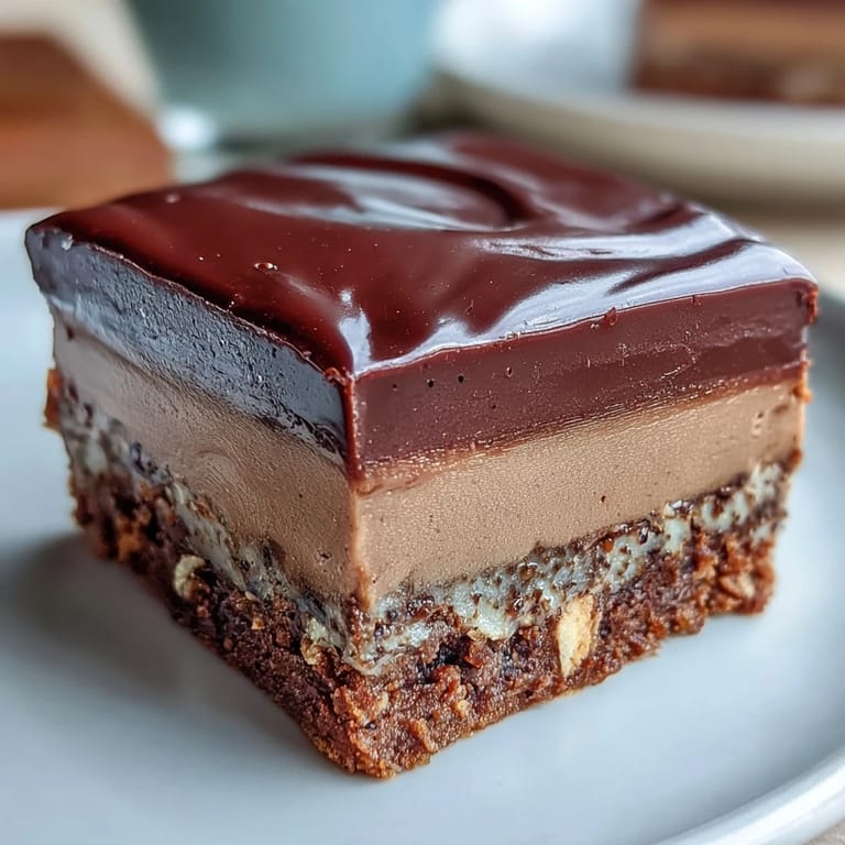 Perfectly set Hojicha Fudge squares are stacked high, ready to be served alongside a steaming cup of Japanese green tea for a cozy dessert pairing.