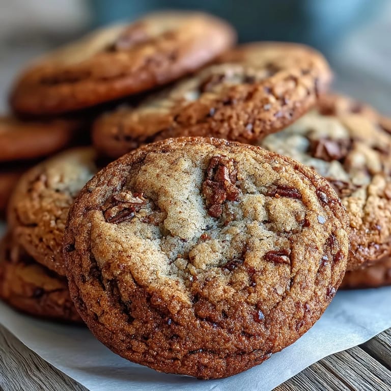 Golden-brown Hojicha Cookies on a rustic wooden board, perfect with a glass of milk.