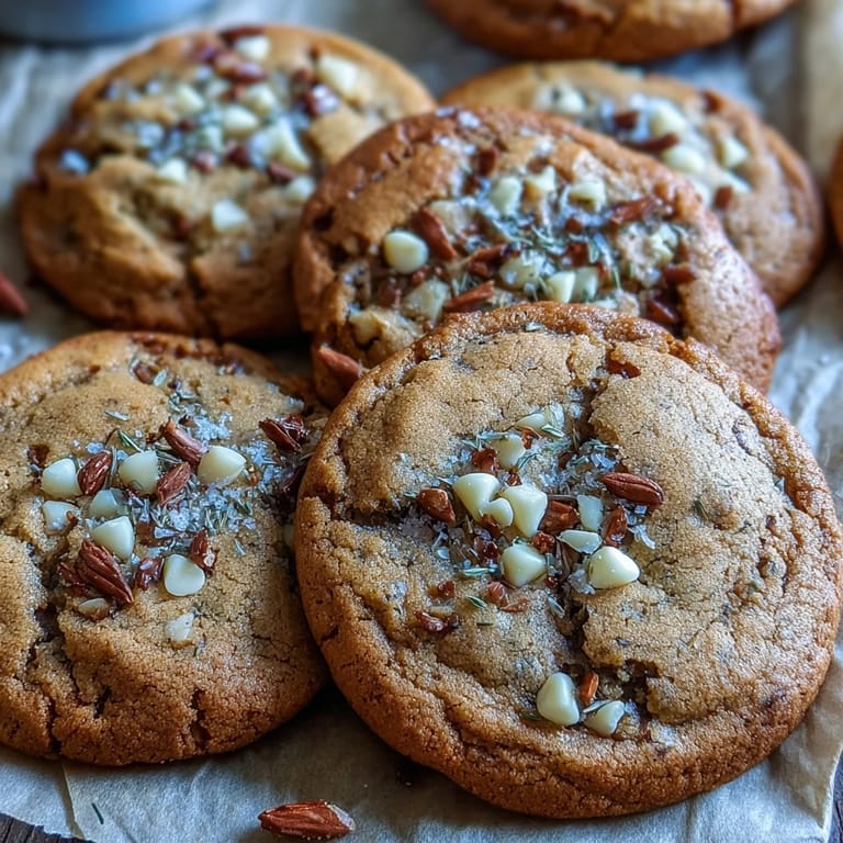 Plate of freshly baked Hojicha White Chocolate Cookies served with a steaming cup of hojicha tea for an aromatic treat.