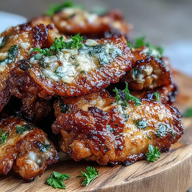 Freshly grated Parmesan and minced garlic mix with melted butter in a small bowl, ready to toss with hot wings.