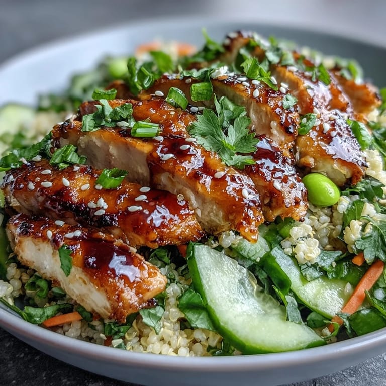 Flavorful sesame ginger chicken couscous bowls featuring juicy chicken, crisp veggies, and aromatic herbs, ideal for quick weeknight dinners.