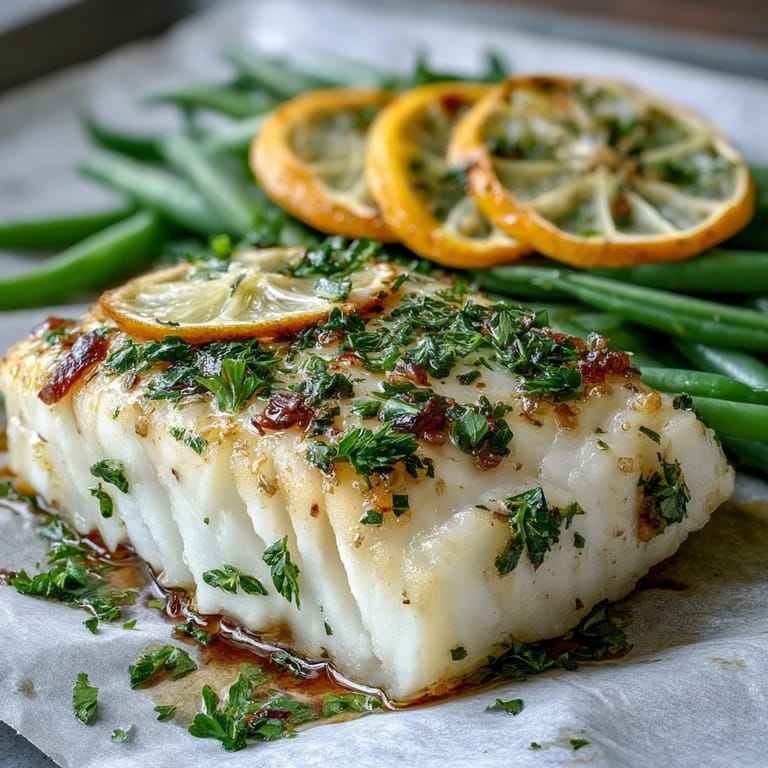 Easy 300-calorie lemon garlic tilapia with green beans, fresh herbs and zesty citrus marinade for a nutritious, low-calorie meal.