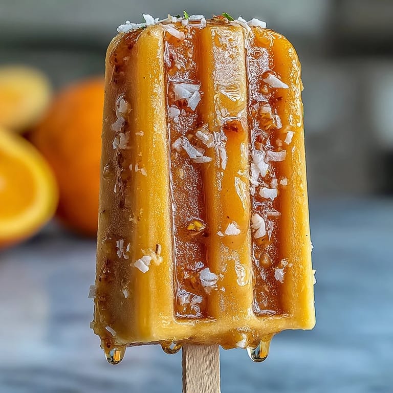 Vibrant mango popsicles swirled with tangy lime, Greek yogurt, and coconut, garnished with shredded coconut for a tropical finish.