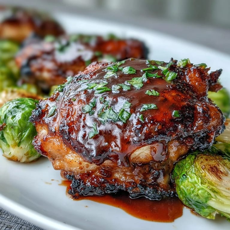 Savory and sweet Sheet Pan Balsamic Chicken with Brussels Sprouts and Grapes: tender chicken, crispy sprouts, and bursting grapes baked to perfection on a single pan.