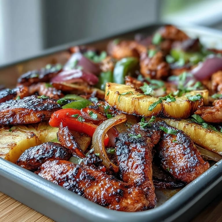 Easy chicken fajitas with pineapple and peppers, served in warm tortillas and topped with fresh cilantro for a zesty twist.