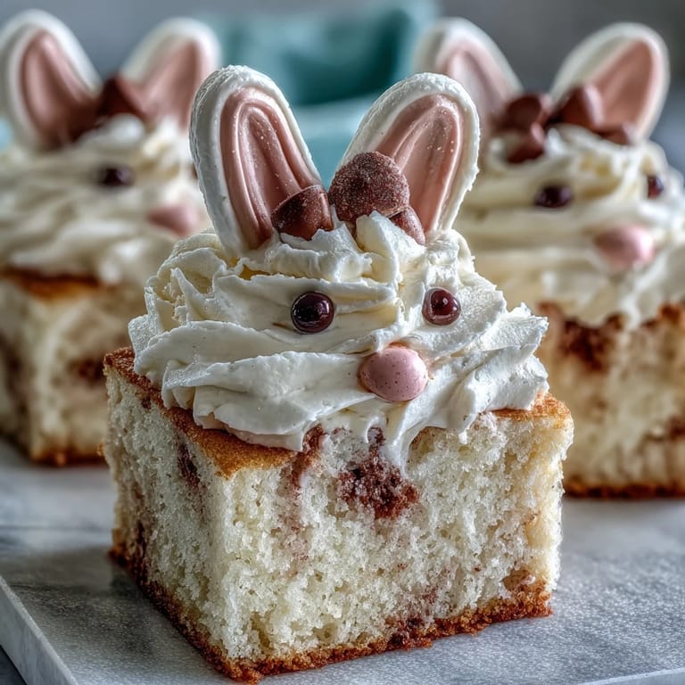 Adorable mini bunny cakes with moist vanilla sponge, creamy frosting, and candy eyes for a kids Easter party.